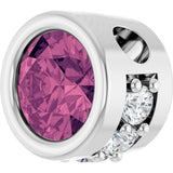 14K Gold Round Natural Pink Tourmaline Accented Bezel-Set Necklace or Pendant - White Gold - view 2