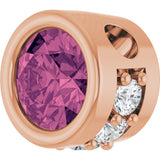 14K Gold Round Natural Pink Tourmaline Accented Bezel-Set Necklace or Pendant - Rose Gold - view 2