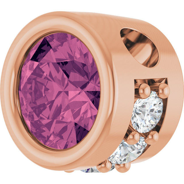 14K Gold Round Natural Pink Tourmaline Accented Bezel-Set Necklace or Pendant - Rose Gold - view 2