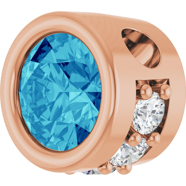 14K Gold Round Natural Blue Zircon Accented Bezel-Set Necklace or Pendant - Rose Gold - view 2