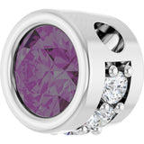 Platinum Round Lab-Grown Alexandrite Accented Bezel-Set Necklace or Pendant - view 2