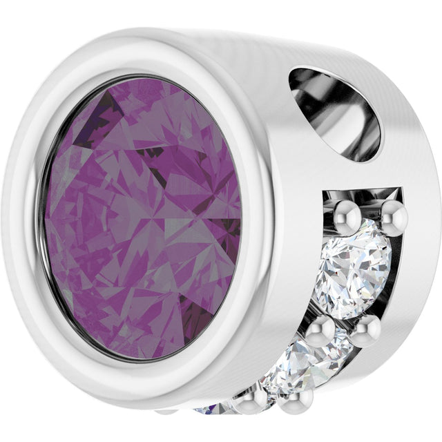 Platinum Round Lab-Grown Alexandrite Accented Bezel-Set Necklace or Pendant - view 2