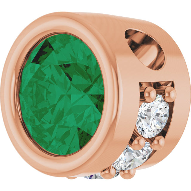 14K Gold Round Natural Emerald Accented Bezel-Set Necklace or Pendant - Rose Gold - view 2
