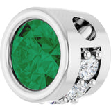 14K Gold Round Lab-Grown Emerald Accented Bezel-Set Necklace or Pendant - White Gold - view 2