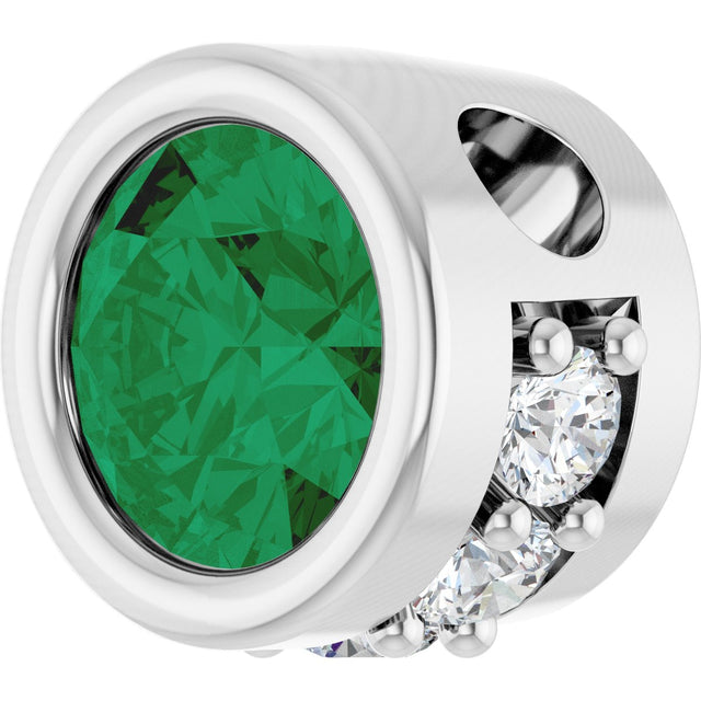 Platinum Round Lab-Grown Emerald Accented Bezel-Set Necklace or Pendant - view 2