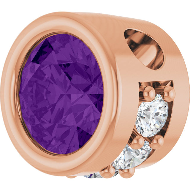 14K Gold Round Natural Amethyst Accented Bezel-Set Necklace or Pendant - Rose Gold - view 2