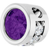 Platinum Round Natural Amethyst Accented Bezel-Set Necklace or Pendant - view 2