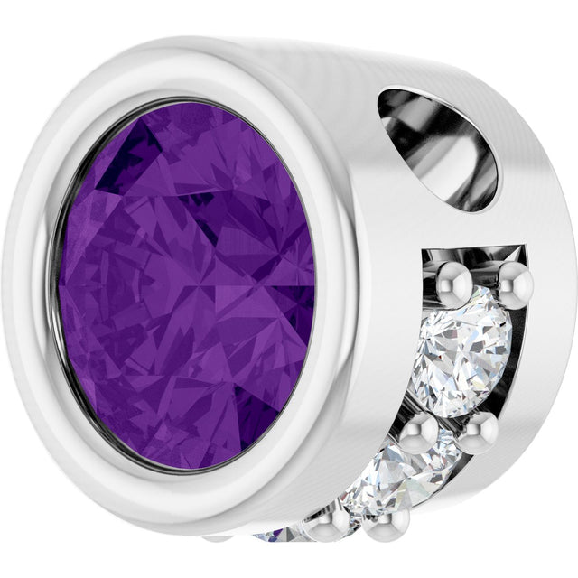 14K Gold Round Natural Amethyst Accented Bezel-Set Necklace or Pendant - White Gold - view 2