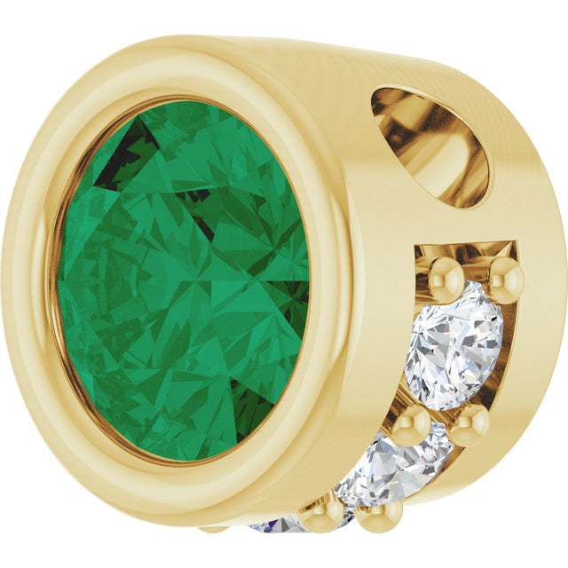 14K Gold Round Natural Emerald Accented Bezel-Set Necklace or Pendant - Yellow Gold - view 2