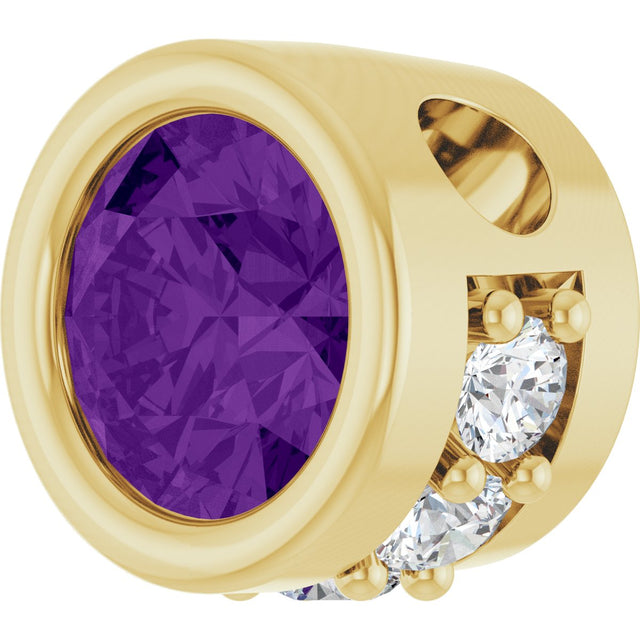 14K Gold Round Natural Amethyst Accented Bezel-Set Necklace or Pendant - Yellow Gold - view 2