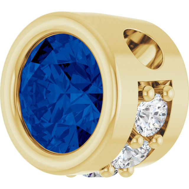 14K Gold Round Lab-Grown Blue Sapphire Accented Bezel-Set Necklace or Pendant - Yellow Gold - view 2