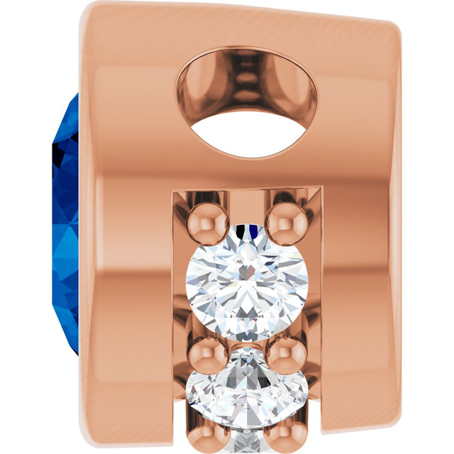 14K Gold Round Lab-Grown Blue Sapphire Accented Bezel-Set Necklace or Pendant - Rose Gold - view 3
