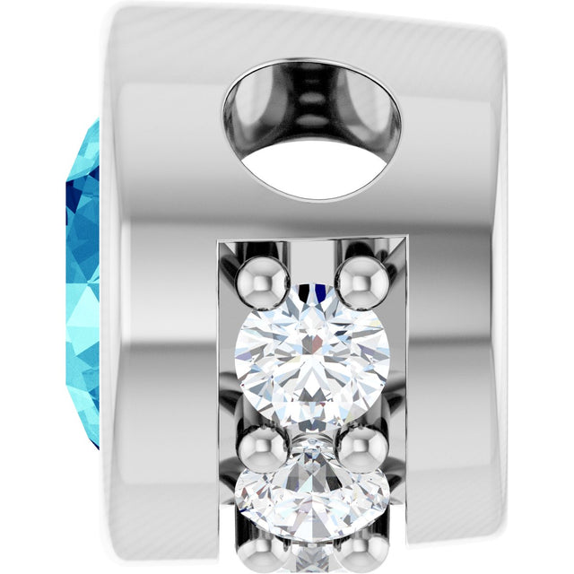 Platinum Round Natural Blue Zircon Accented Bezel-Set Necklace or Pendant - view 3