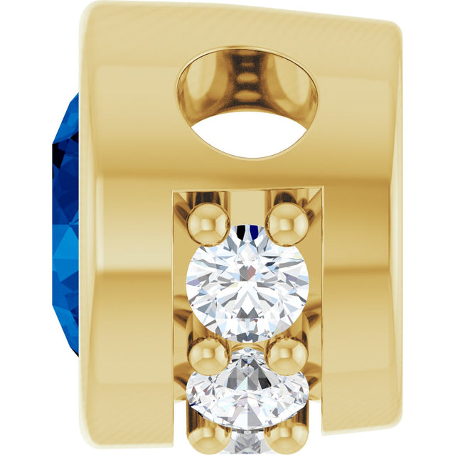 14K Gold Round Lab-Grown Blue Sapphire Accented Bezel-Set Necklace or Pendant - Yellow Gold - view 3