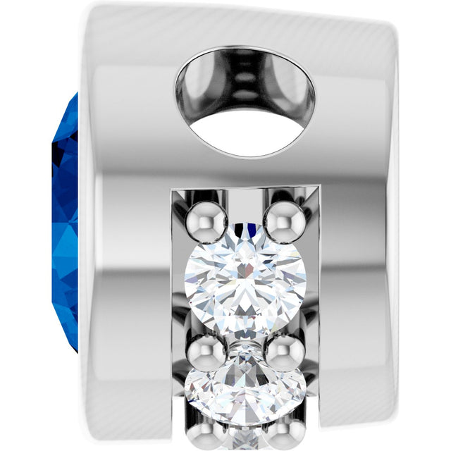 14K Gold Round Natural Blue Sapphire Accented Bezel-Set Necklace or Pendant - White Gold - view 3