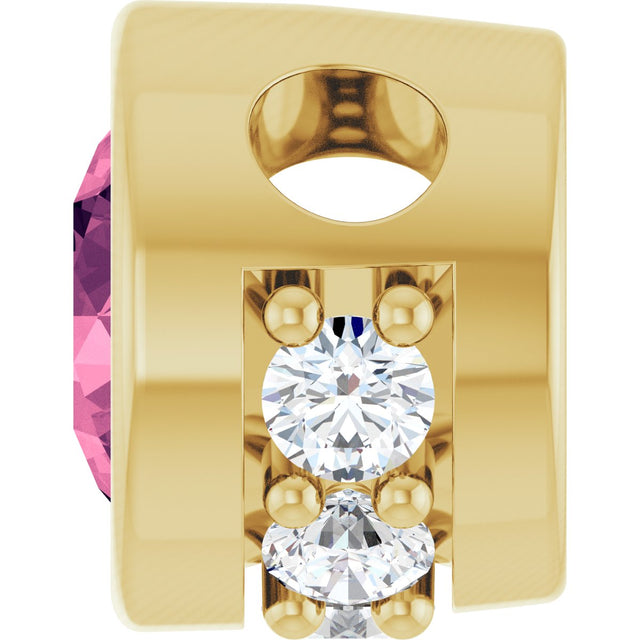 14K Gold Round Natural Pink Tourmaline Accented Bezel-Set Necklace or Pendant - Yellow Gold - view 3