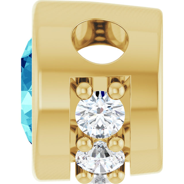 14K Gold Round Natural Blue Zircon Accented Bezel-Set Necklace or Pendant - Yellow Gold - view 3