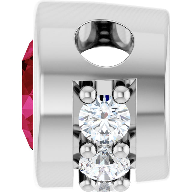 14K Gold Round Lab-Grown Ruby Accented Bezel-Set Necklace or Pendant - White Gold - view 3