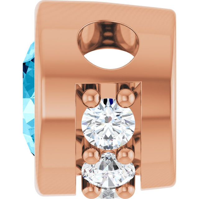 14K Gold Round Natural Aquamarine Accented Bezel-Set Necklace or Pendant - Rose Gold - view 3