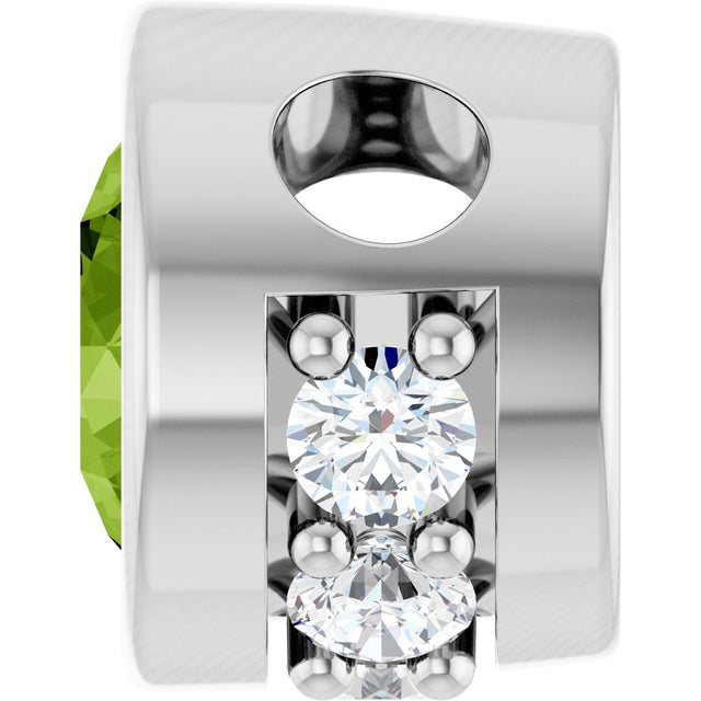 Platinum Round Natural Peridot Accented Bezel-Set Necklace or Pendant - view 3