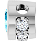 Platinum Round Natural Aquamarine Accented Bezel-Set Necklace or Pendant - view 3