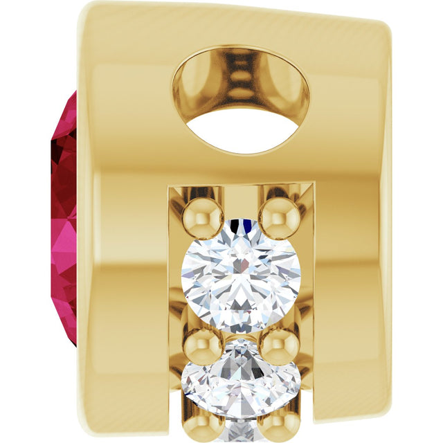 14K Gold Round Lab-Grown Ruby Accented Bezel-Set Necklace or Pendant - Yellow Gold - view 3