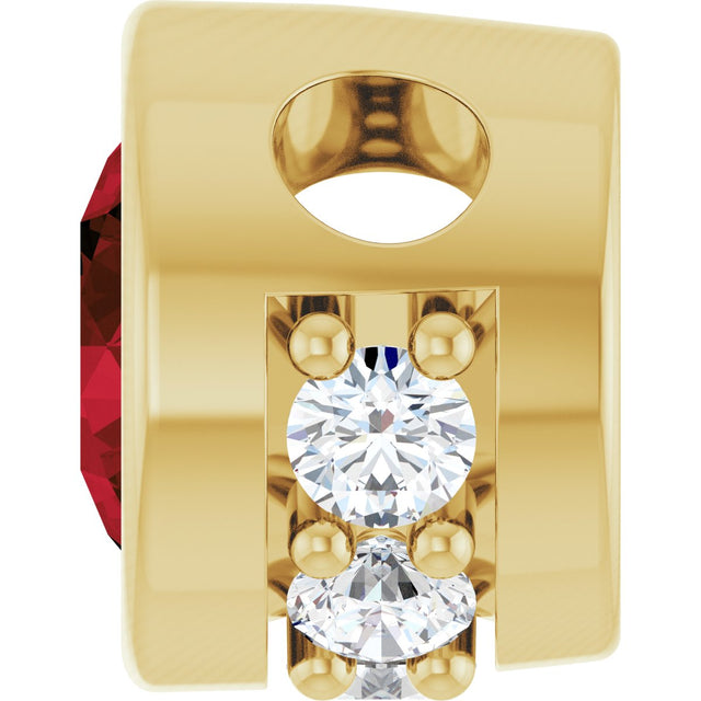 14K Gold Round Natural Mozambique Garnet Accented Bezel-Set Necklace or Pendant - Yellow Gold - view 3