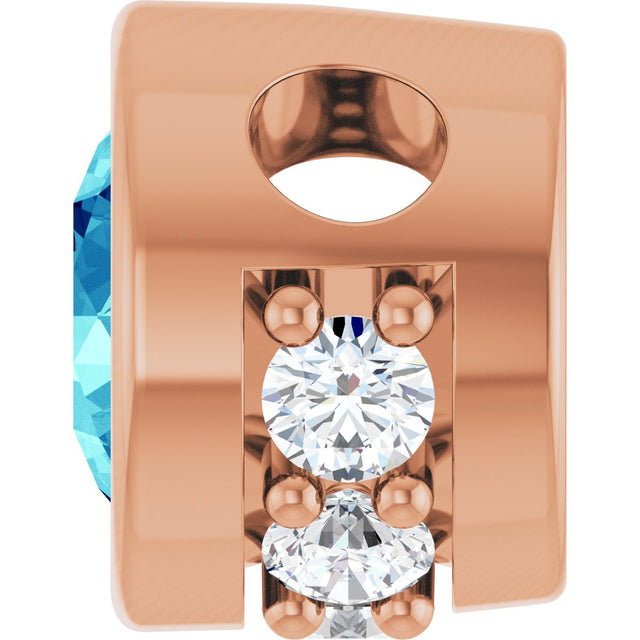 14K Gold Round Natural Blue Zircon Accented Bezel-Set Necklace or Pendant - Rose Gold - view 3