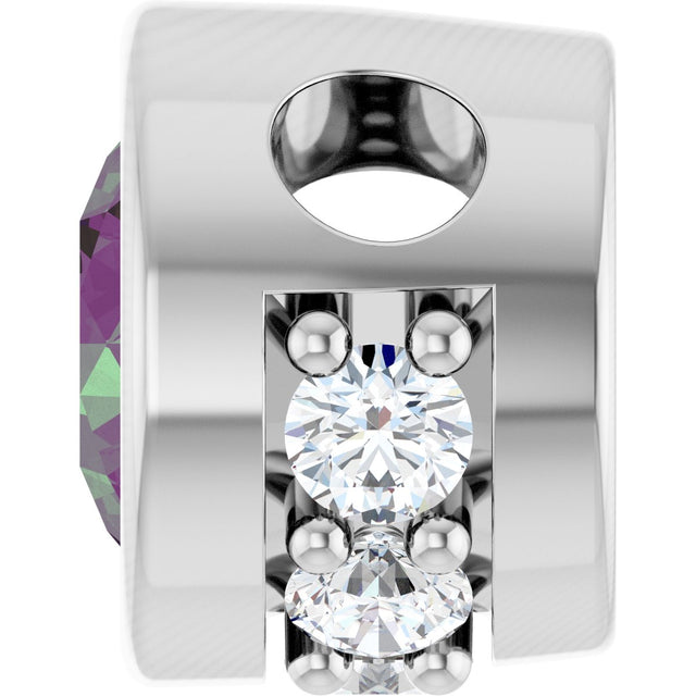Platinum Round Lab-Grown Alexandrite Accented Bezel-Set Necklace or Pendant - view 3
