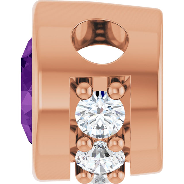 14K Gold Round Natural Amethyst Accented Bezel-Set Necklace or Pendant - Rose Gold - view 3