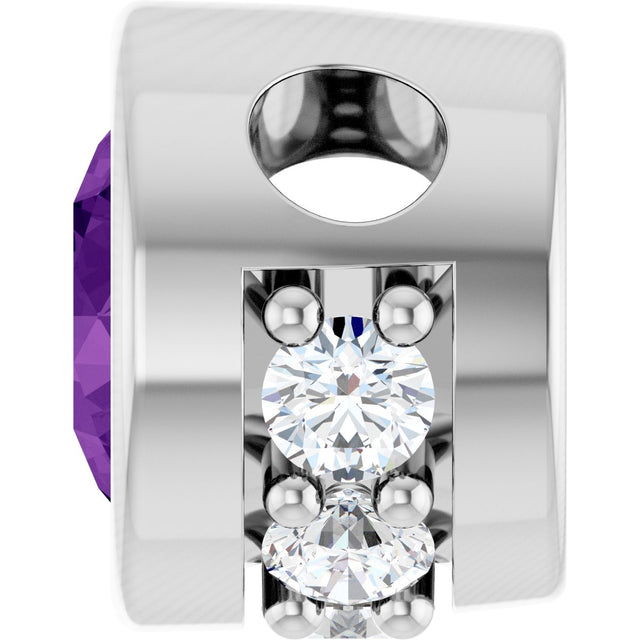 14K Gold Round Natural Amethyst Accented Bezel-Set Necklace or Pendant - White Gold - view 3