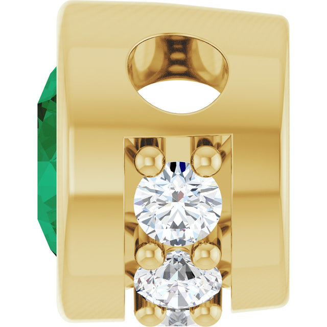 14K Gold Round Lab-Grown Emerald Accented Bezel-Set Necklace or Pendant - Yellow Gold - view 3