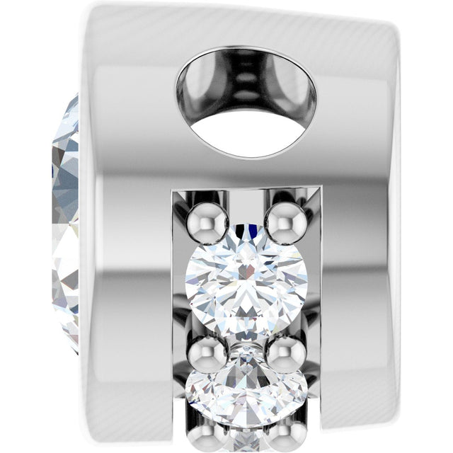 14K Gold Round Natural White Sapphire Accented Bezel-Set Necklace or Pendant - White Gold - view 3
