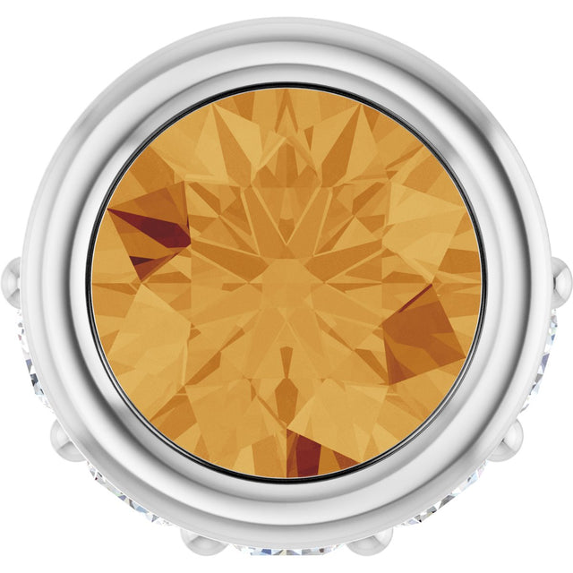 Platinum Round Natural Citrine Accented Bezel-Set Necklace or Pendant