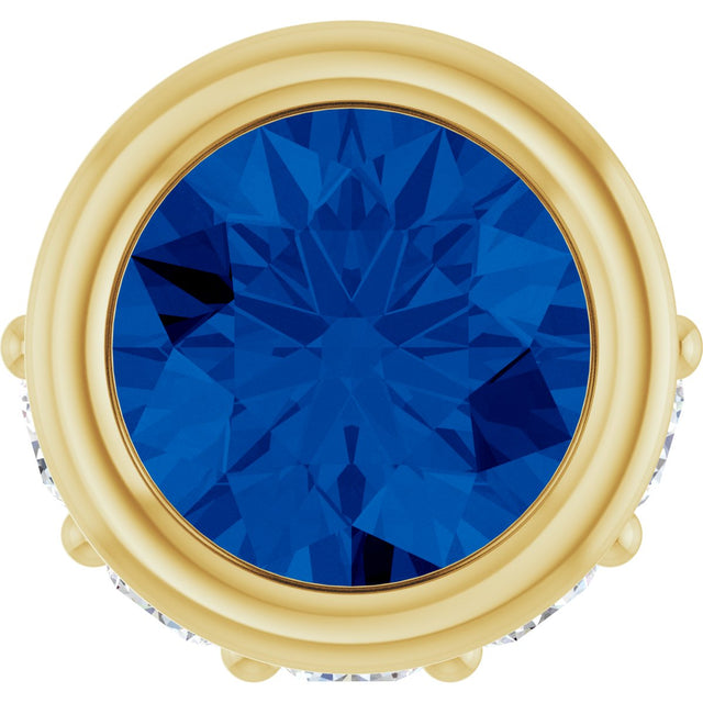 14K Gold Round Natural Blue Sapphire Accented Bezel-Set Necklace or Pendant - Yellow Gold