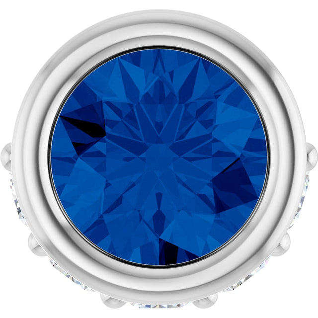 14K Gold Round Lab-Grown Blue Sapphire Accented Bezel-Set Necklace or Pendant - White Gold