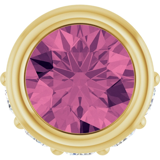 14K Gold Round Natural Pink Tourmaline Accented Bezel-Set Necklace or Pendant - Yellow Gold