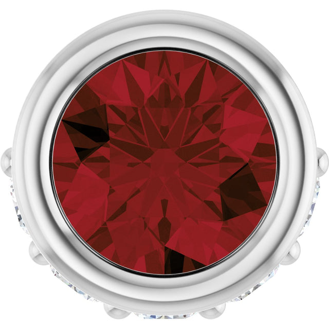 Platinum Round Natural Mozambique Garnet Accented Bezel-Set Necklace or Pendant
