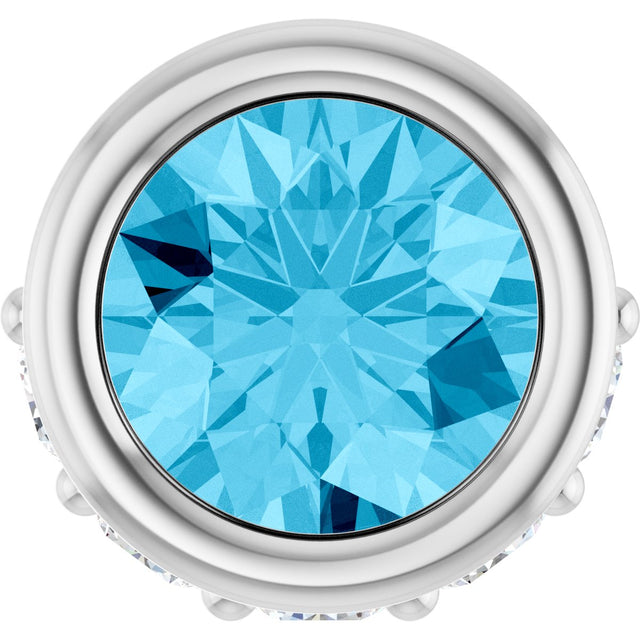 Platinum Round Natural Aquamarine Accented Bezel-Set Necklace or Pendant