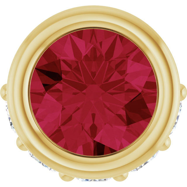14K Gold Round Natural Ruby Accented Bezel-Set Necklace or Pendant - Yellow Gold