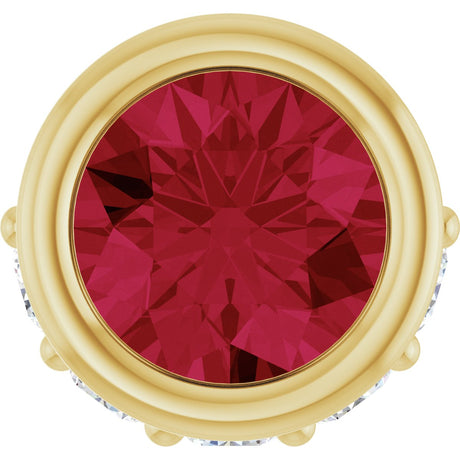 14K Gold Round Lab-Grown Ruby Accented Bezel-Set Necklace or Pendant - Yellow Gold