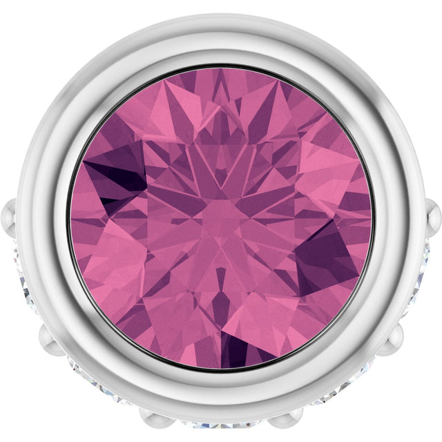 14K Gold Round Natural Pink Tourmaline Accented Bezel-Set Necklace or Pendant - White Gold