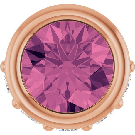 14K Gold Round Natural Pink Tourmaline Accented Bezel-Set Necklace or Pendant - Rose Gold