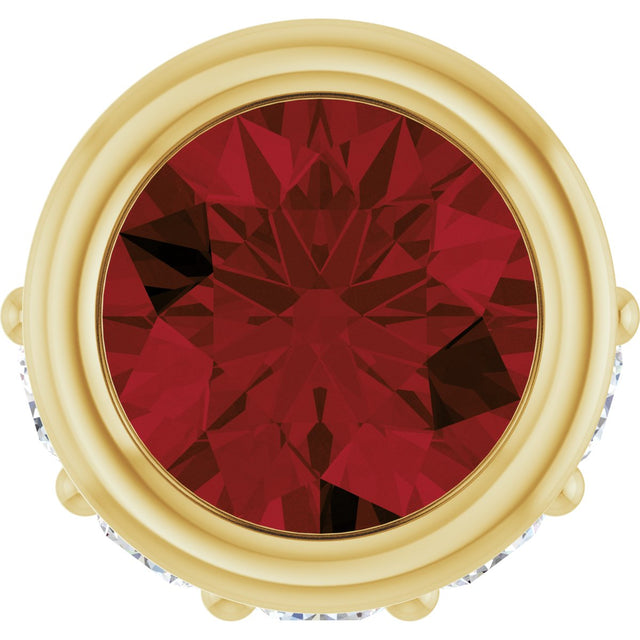 14K Gold Round Natural Mozambique Garnet Accented Bezel-Set Necklace or Pendant - Yellow Gold
