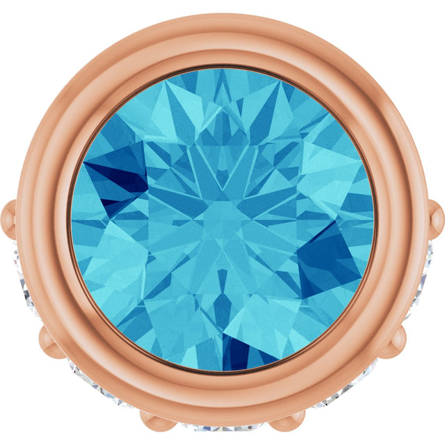14K Gold Round Natural Blue Zircon Accented Bezel-Set Necklace or Pendant - Rose Gold