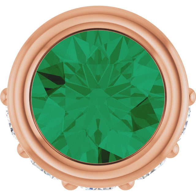 14K Gold Round Natural Emerald Accented Bezel-Set Necklace or Pendant - Rose Gold