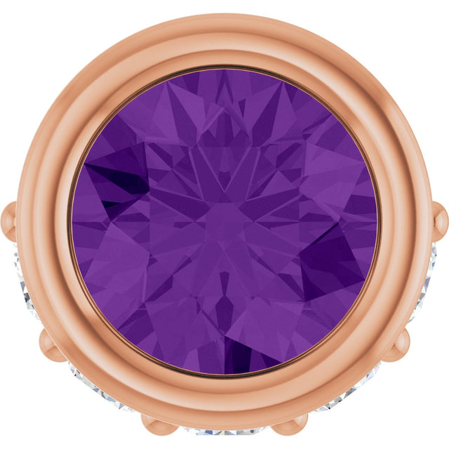 14K Gold Round Natural Amethyst Accented Bezel-Set Necklace or Pendant - Rose Gold