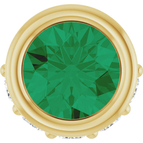 14K Gold Round Lab-Grown Emerald Accented Bezel-Set Necklace or Pendant - Yellow Gold
