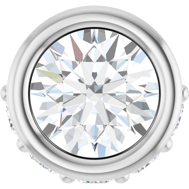 14K Gold Round Natural Diamond Accented Bezel-Set Necklace or Pendant - White Gold
