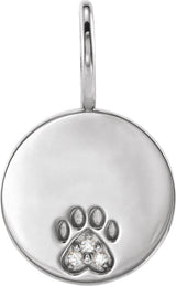 Platinum Round Natural Diamond Engraved Paw Print Pendant